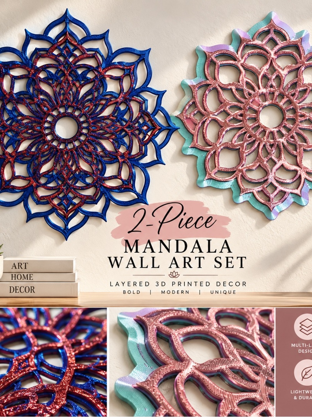 2 Piece Mandala Layered Wall Art Set Geometric Medallion